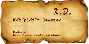 Káplár Demeter névjegykártya